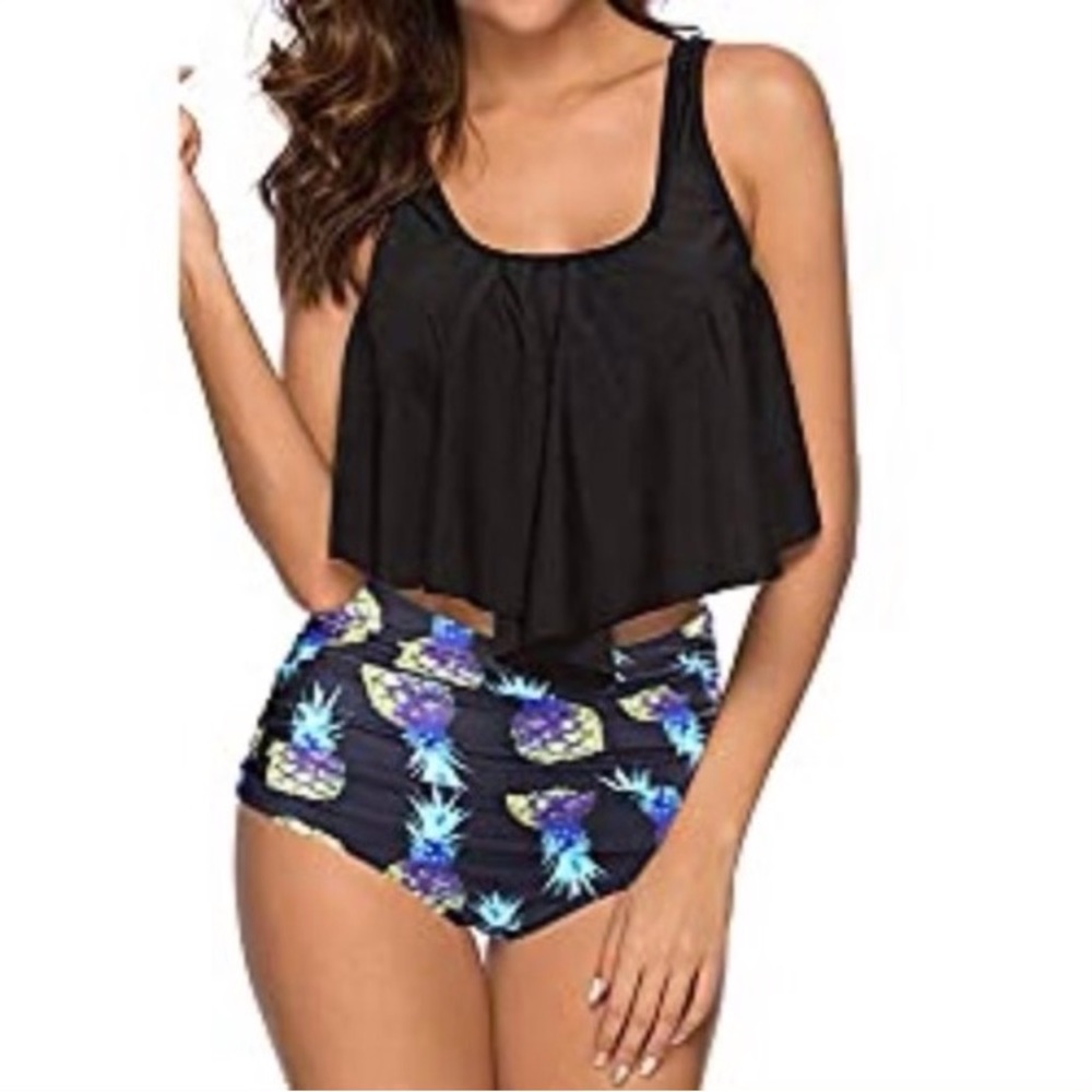 Classic Bikini Swimwear Set of 2 Size XL , Black pineapple design